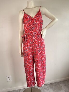 Banana Republic Coral Floral Sleeveless Tie-Waist Jumpsuit Size 6